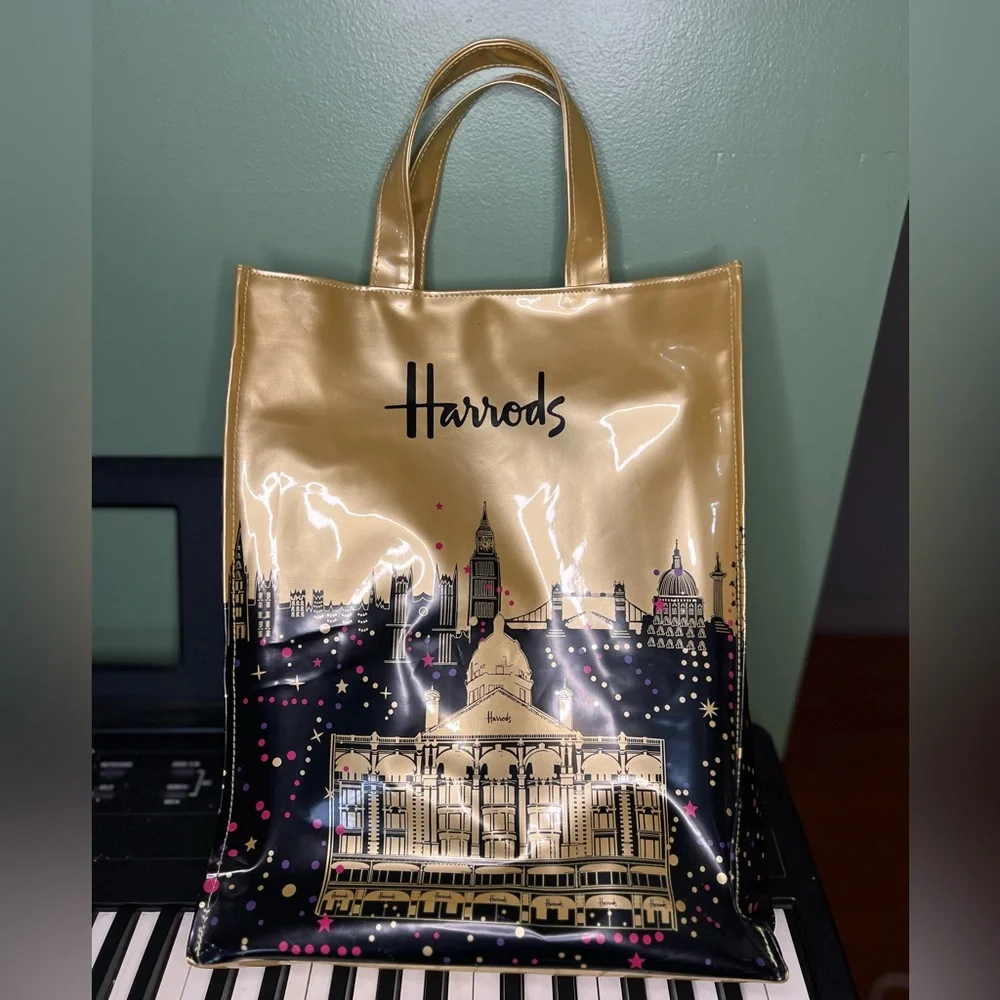 Harrods Metallic Gold and Black Cityscape Tote - Picture 2 of 3